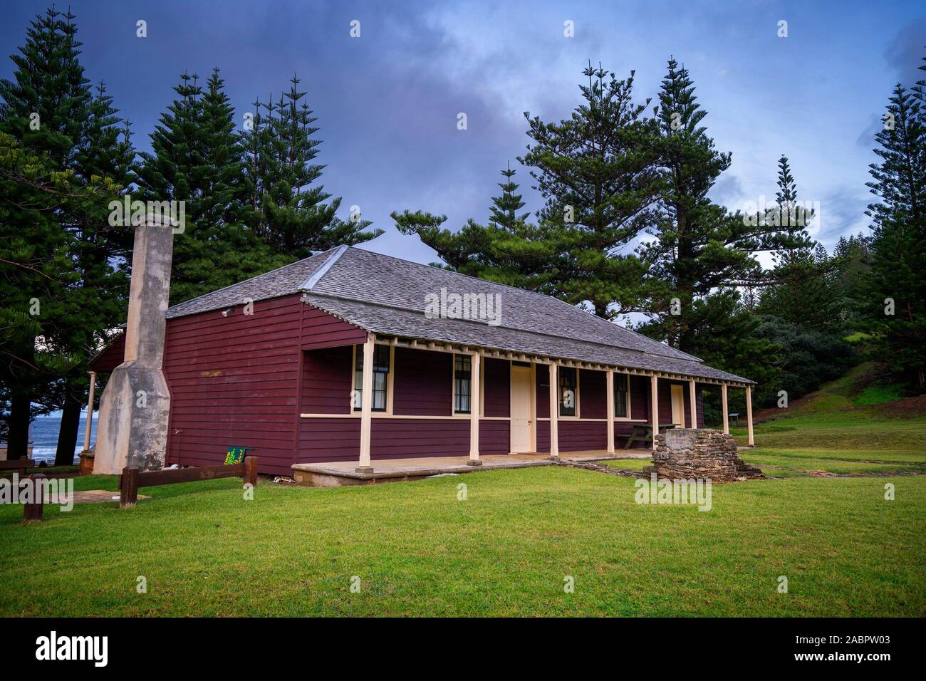 Surgeon’s Quarters built in 1827 on the site of the first two Government Houses on Norfolk Island. Kingston and Arthur’s Vale Historic Area. Stock Photo
