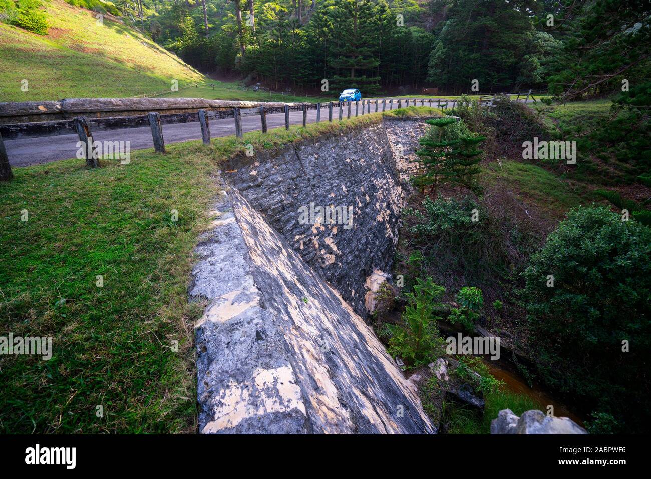 Bloody Bridge in Kingston and Arthur’s Vale Historic Area built by convicts in the mid 1830s. Legend has it that a vicious work gang overseer was murd Stock Photo