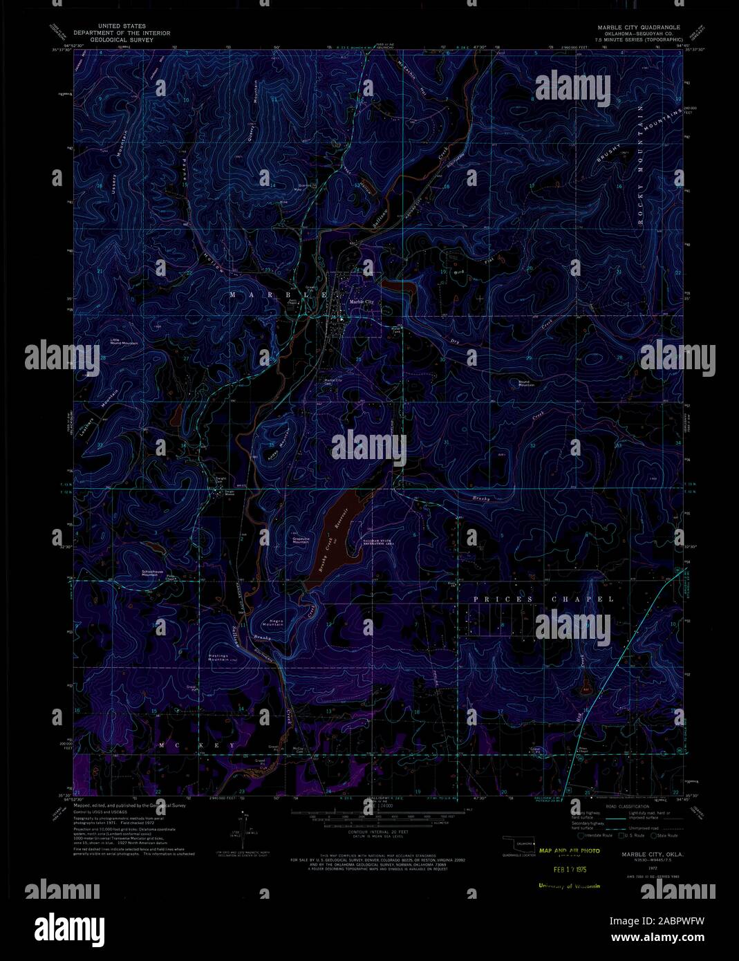 USGS TOPO Map Oklahoma OK Marble City 706312 1972 24000 Inverted Restoration Stock Photo Alamy
