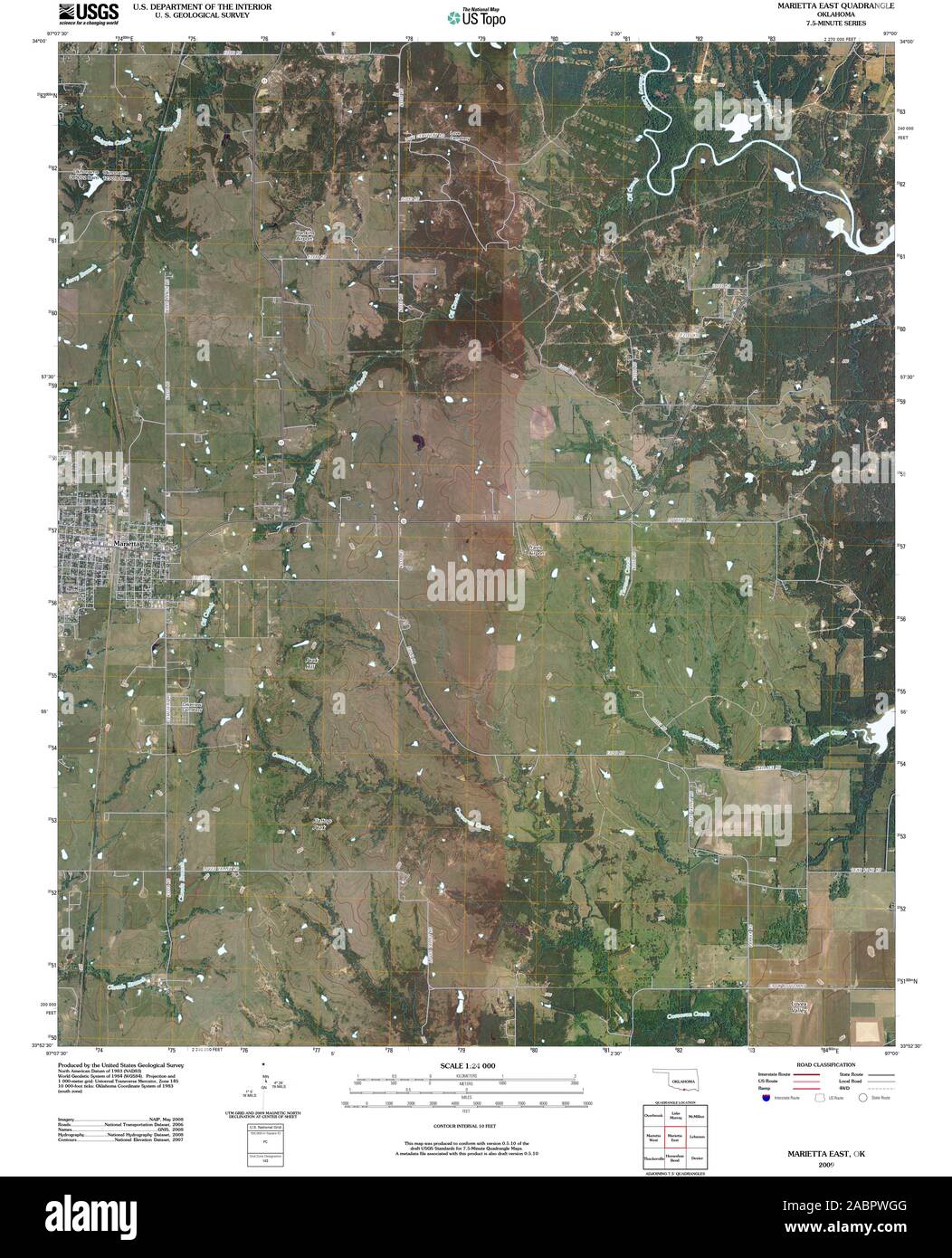 USGS TOPO Map Oklahoma OK Marietta East 20091231 TM Restoration Stock