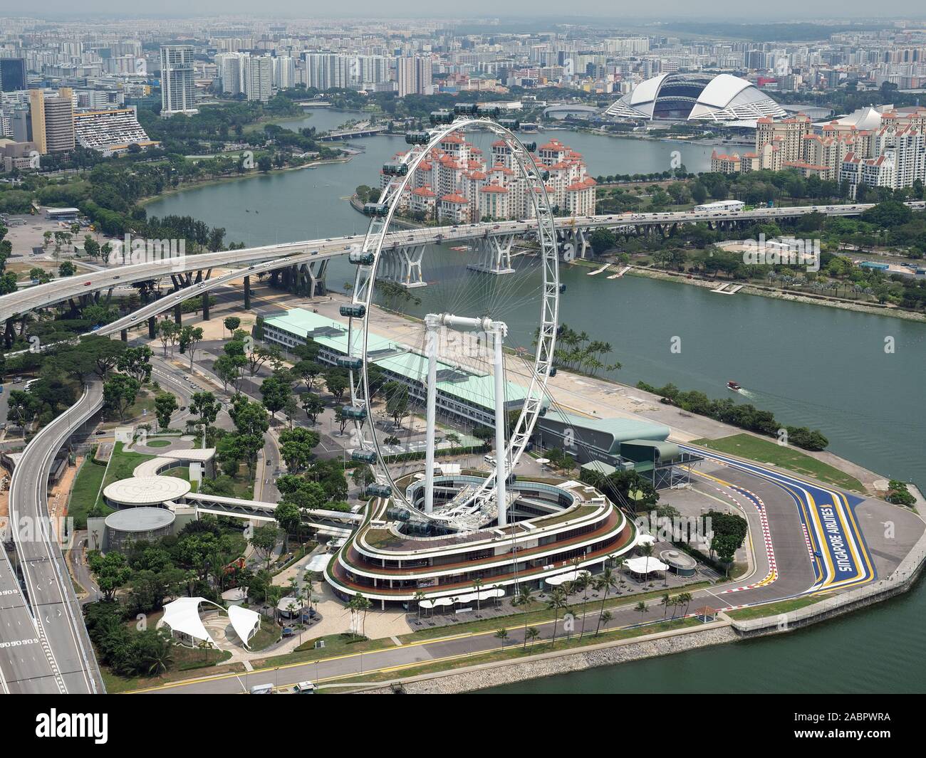 View looking down on the Singapore Flyer, a ferris wheel at Downtown Core, Singapore Stock Photo