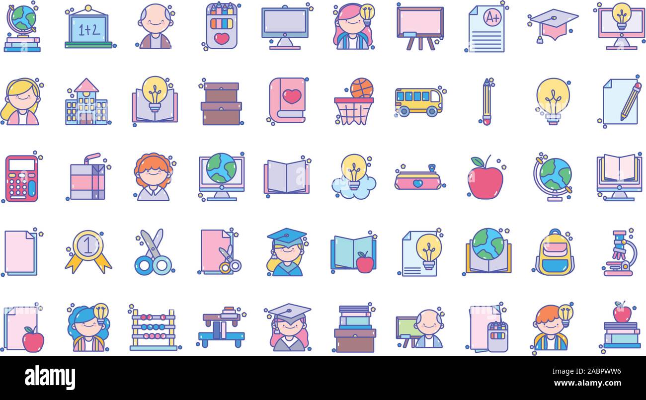 back to school education learn icons set vector illustration Stock ...