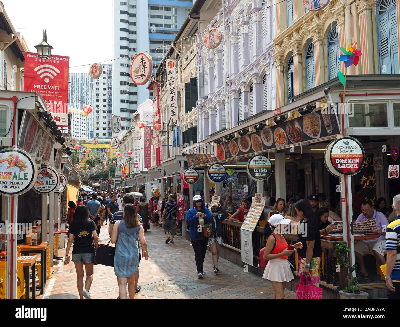 View looking along busy Trengganu Street in Singapore Chinatown Stock Photo
