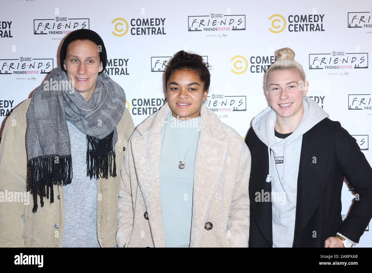 Ann-Katrin, Berger Jessica Carter and Bethany England, FriendsFestive VIP launch party, The Truman Brewery, London, UK, 28 November 2019, Photo by Ric Stock Photo