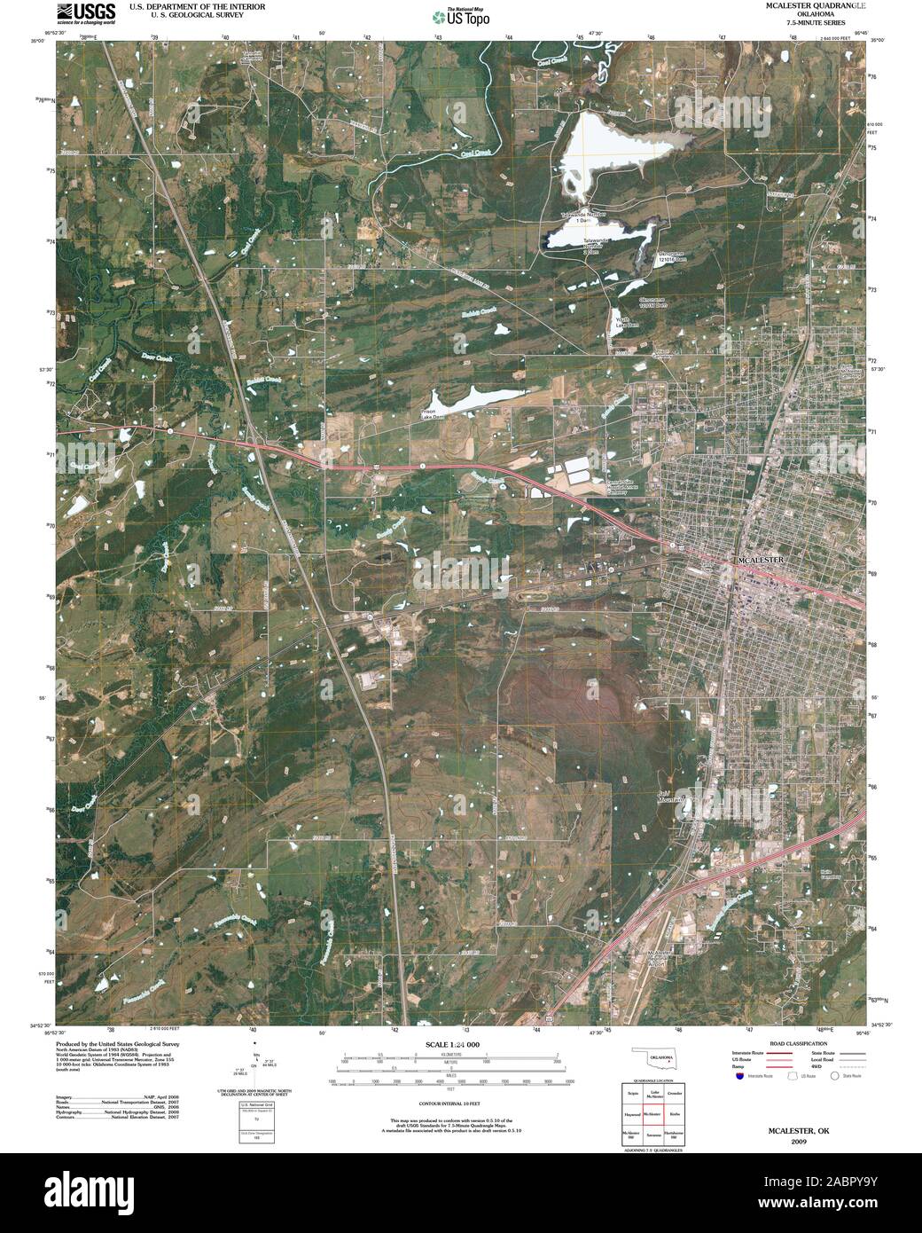 USGS TOPO Map Oklahoma OK McAlester 20091231 TM Restoration Stock Photo