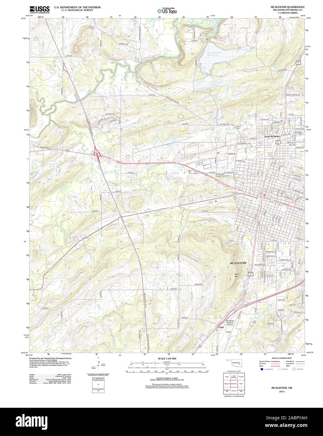 USGS TOPO Map Oklahoma OK McAlester 20130204 TM Restoration Stock Photo