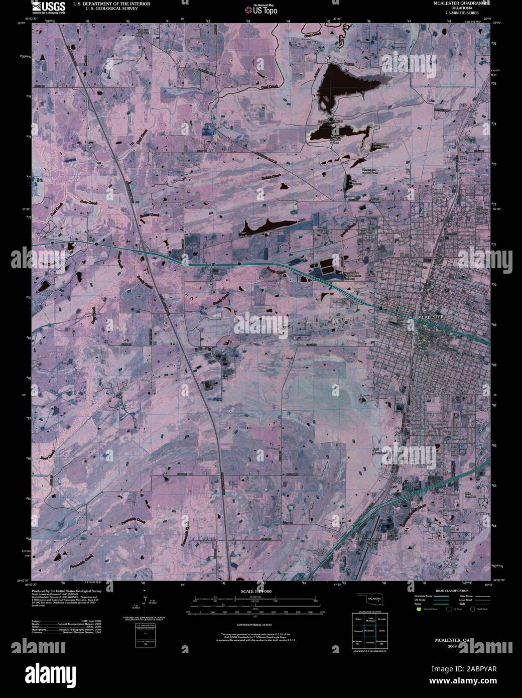 USGS TOPO Map Oklahoma OK McAlester 20091231 TM Inverted Restoration Stock Photo