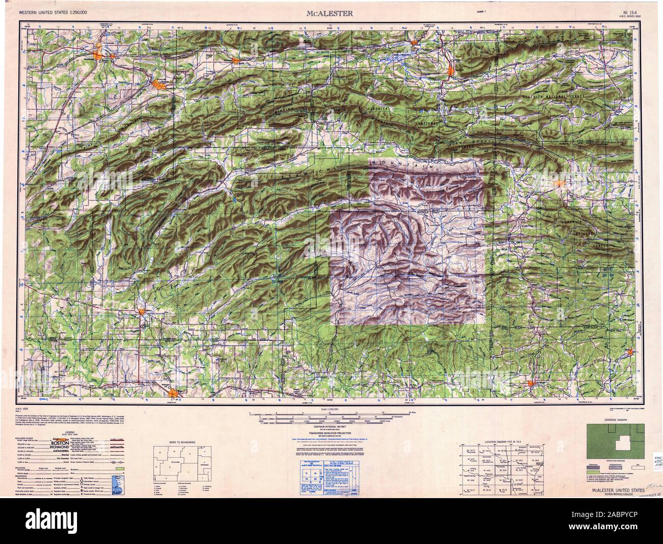 USGS TOPO Map Oklahoma OK Mcalester 707466 1950 250000 Restoration Stock Photo