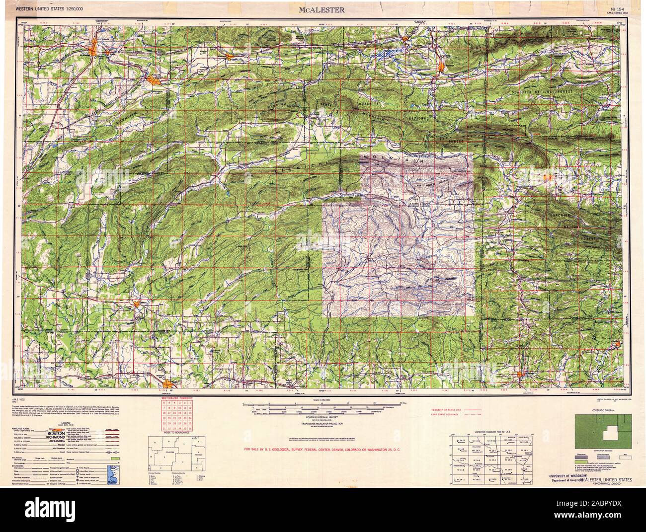 USGS TOPO Map Oklahoma OK Mcalester 707465 1950 250000 Restoration Stock Photo