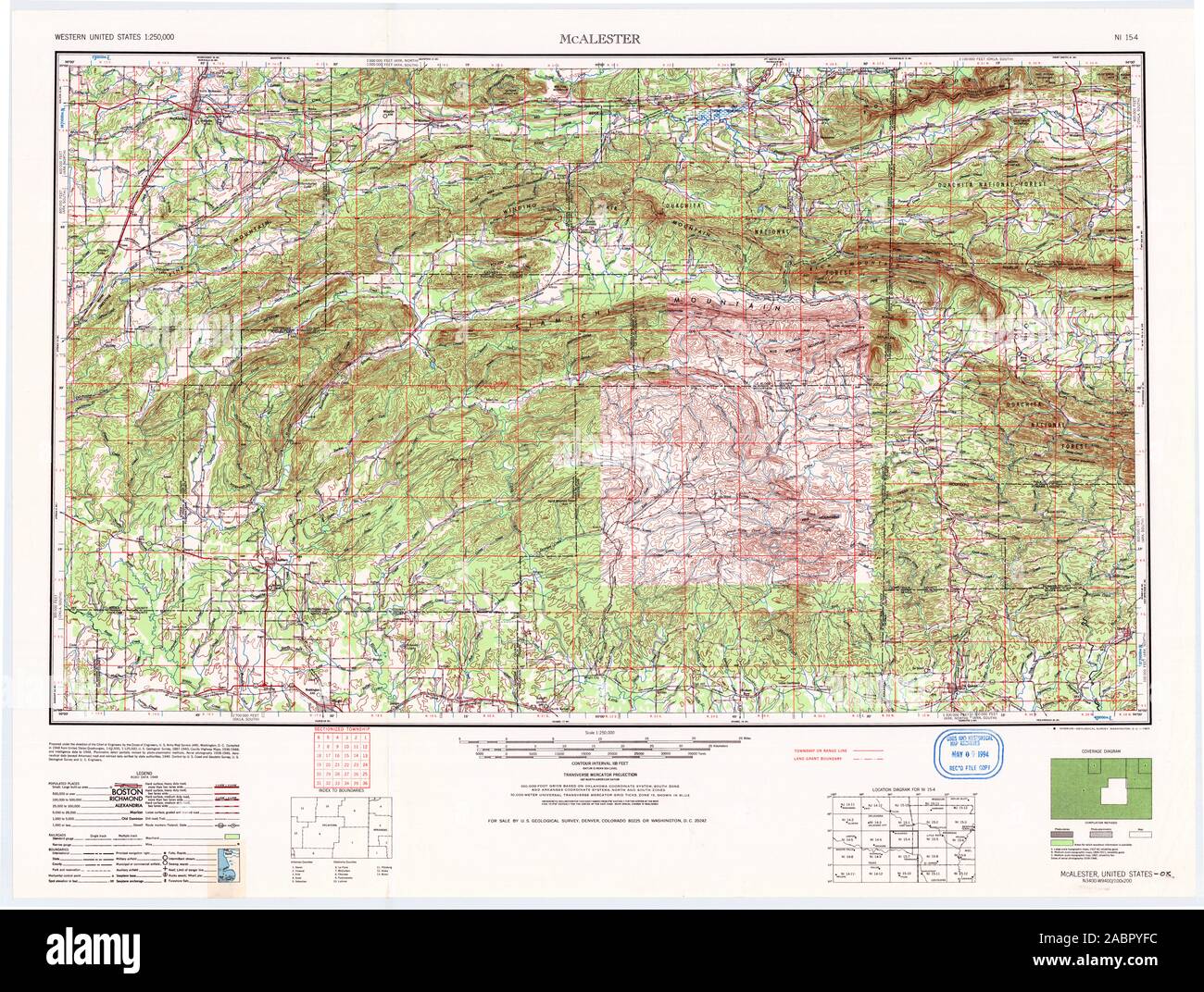 USGS TOPO Map Oklahoma OK McAlester 800934 1965 250000 Restoration Stock Photo
