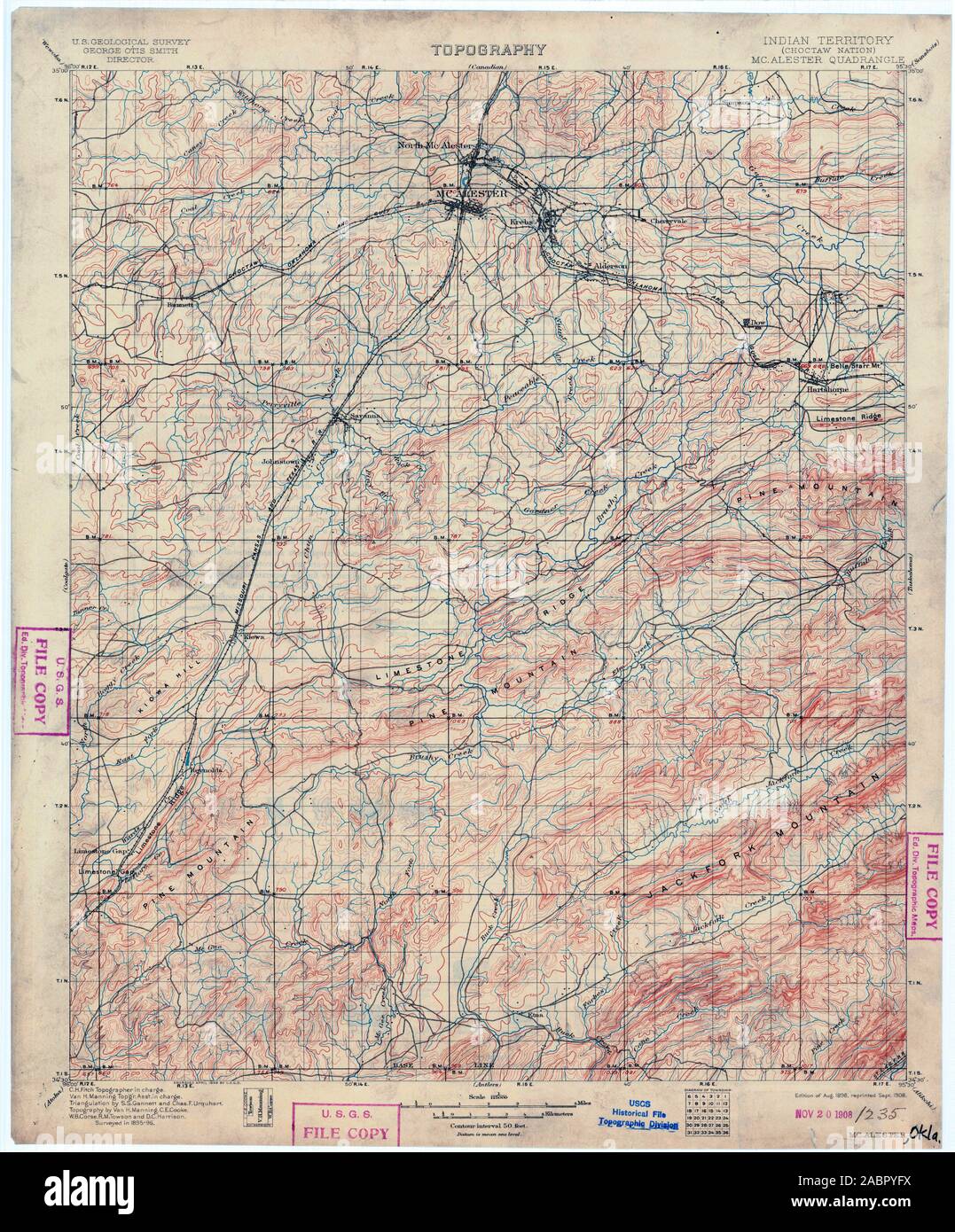 USGS TOPO Map Oklahoma OK McAlester 802540 1898 125000 Restoration Stock Photo