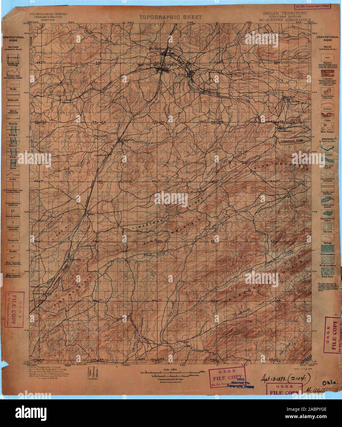 USGS TOPO Map Oklahoma OK McAlester 802541 1898 125000 Restoration Stock Photo