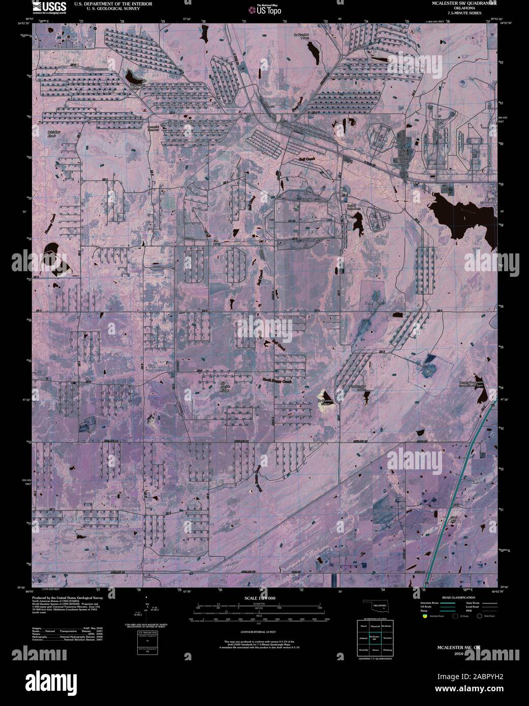 USGS TOPO Map Oklahoma OK McAlester SW 20100131 TM Inverted Restoration Stock Photo