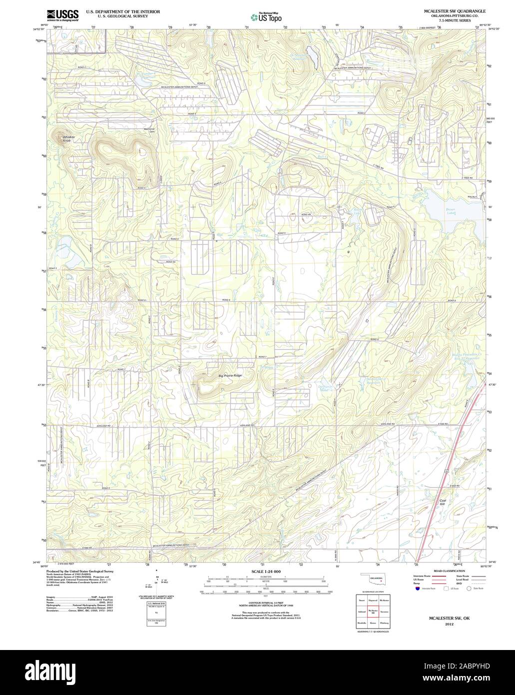 USGS TOPO Map Oklahoma OK McAlester SW 20121205 TM Restoration Stock Photo