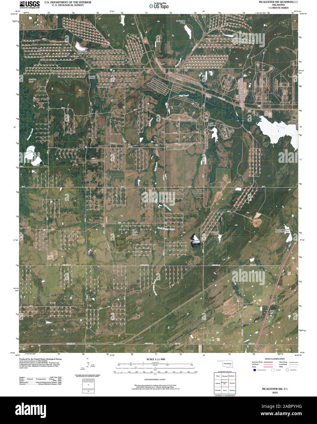 USGS TOPO Map Oklahoma OK McAlester SW 20100131 TM Restoration Stock Photo