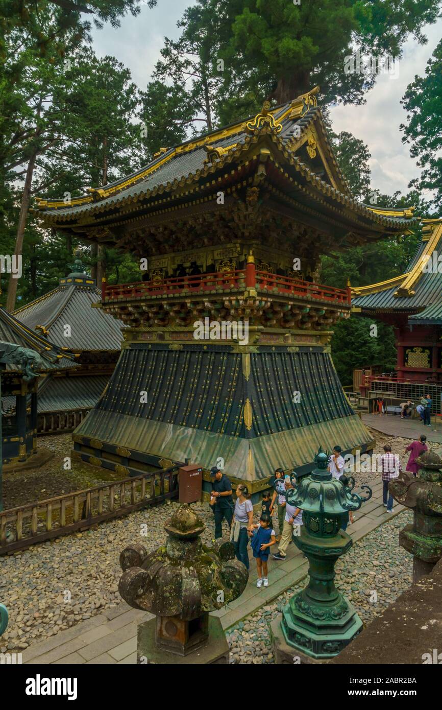 Nikko, Japan - September 29, 2019: View of the Kamijinko, Tosho-gu shrine, with visitors, in Nikko, Japan Stock Photo