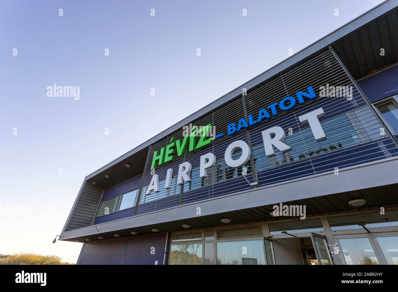 The main building of the Sarmellek airport in Hungary on an autumn day. Stock Photo