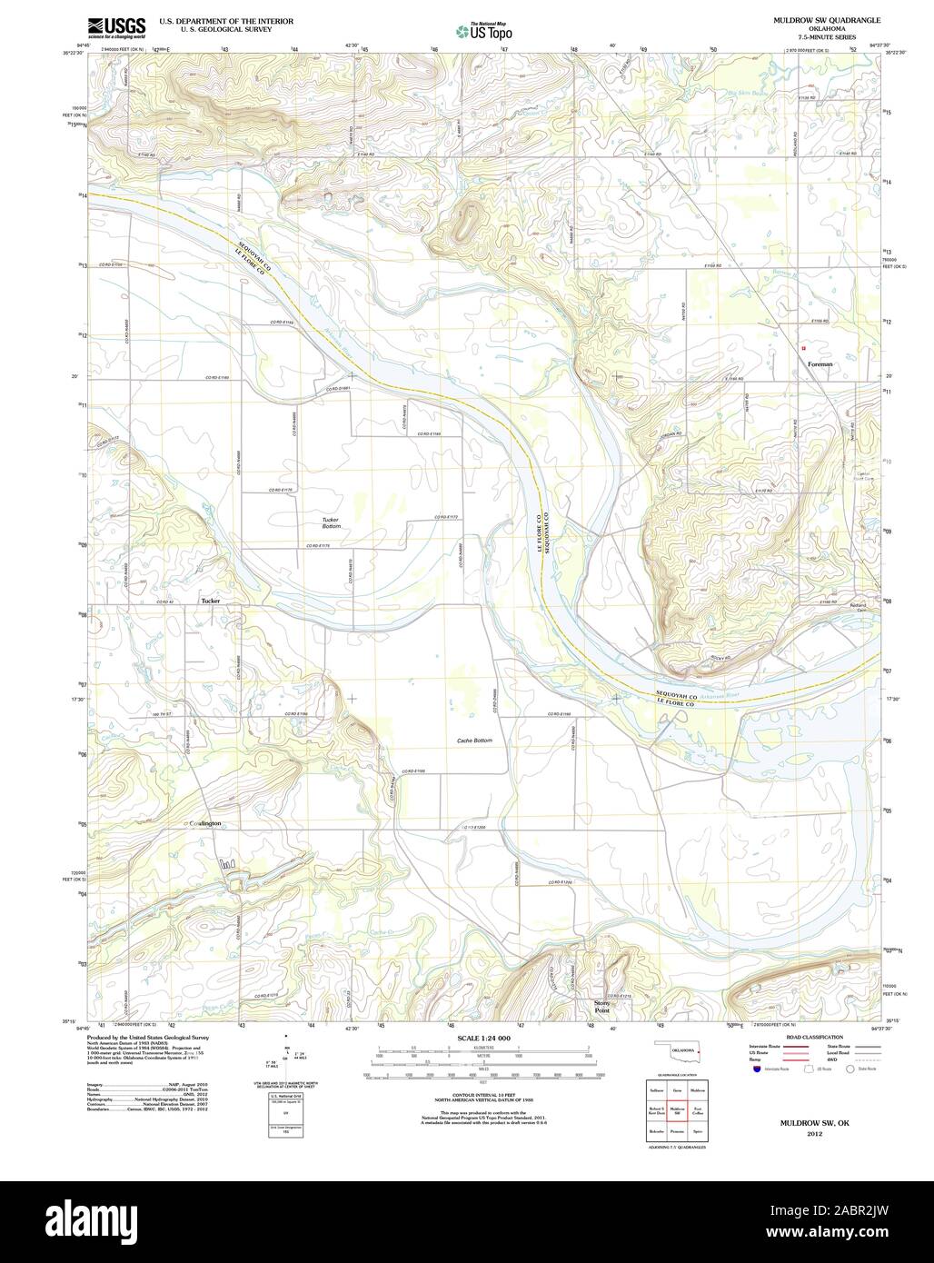 USGS TOPO Map Oklahoma OK Muldrow SW 20121107 TM Restoration Stock