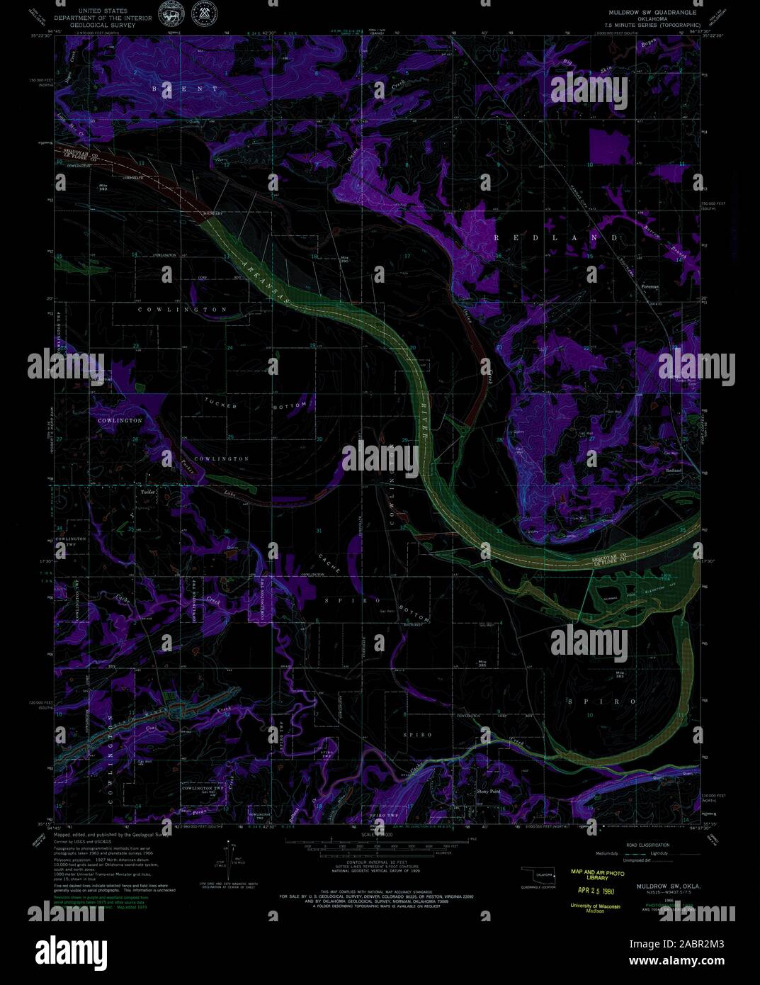 USGS TOPO Map Oklahoma OK Muldrow SW 706417 1966 24000 Inverted