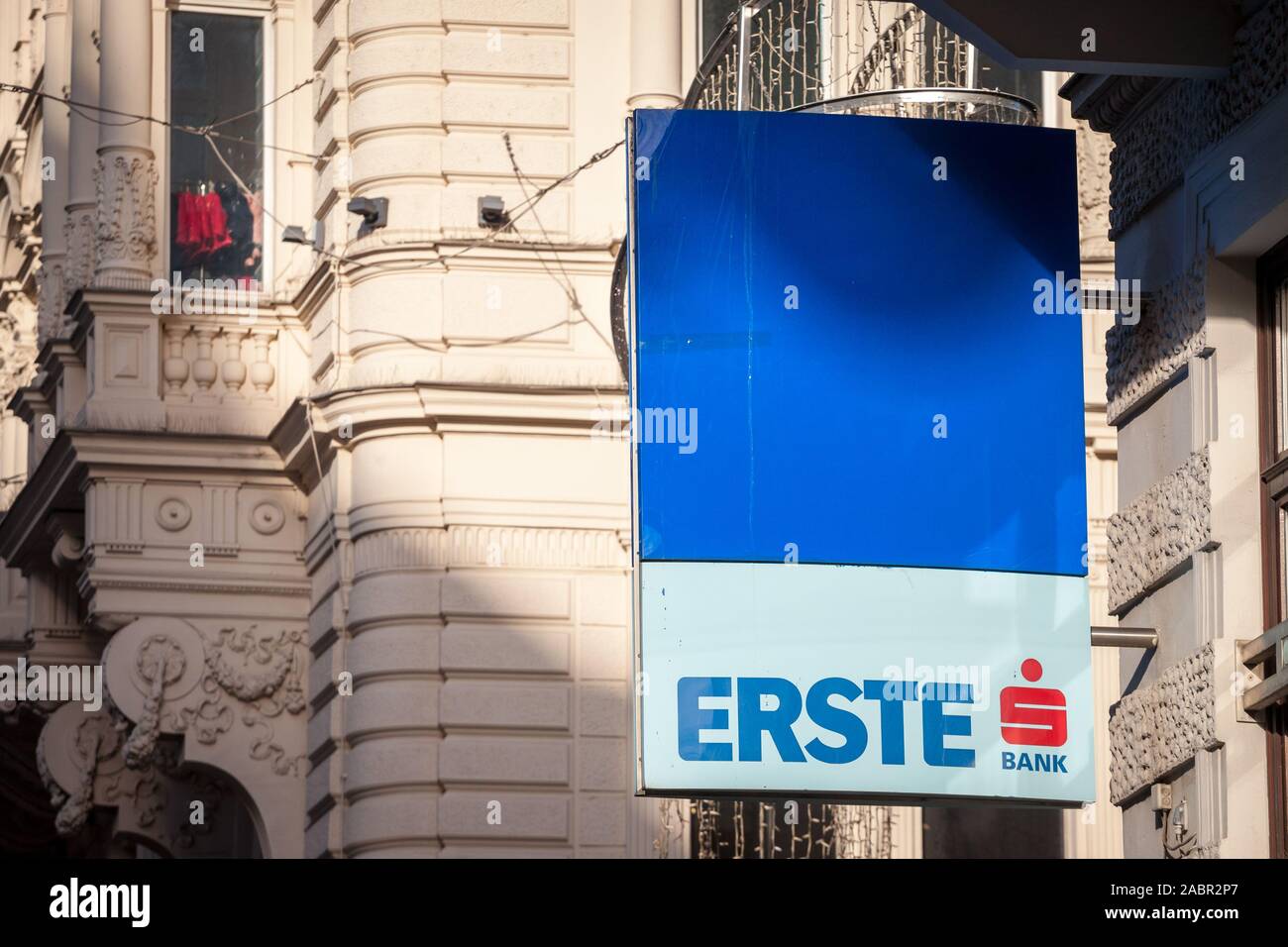 VIENNA, AUSTRIA - NOVEMBER 6, 2019: Erste Bank logo on their main office for downtown Vienna. Erste Bank is an Austrian retail and corporate bank, one Stock Photo