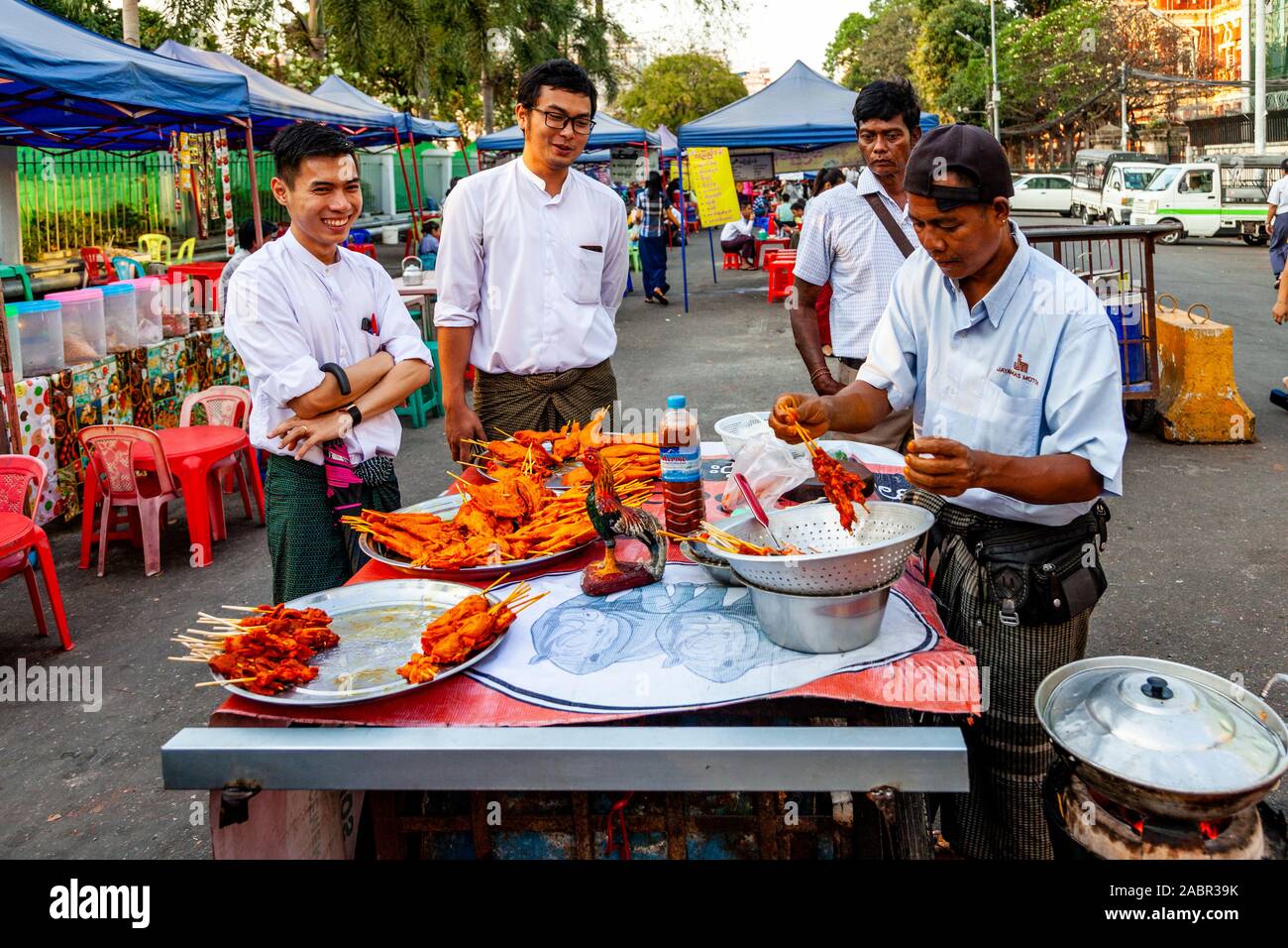 A Street Food Stall In Downtown Yangon, Yangon, Myanmar. Stock Photo