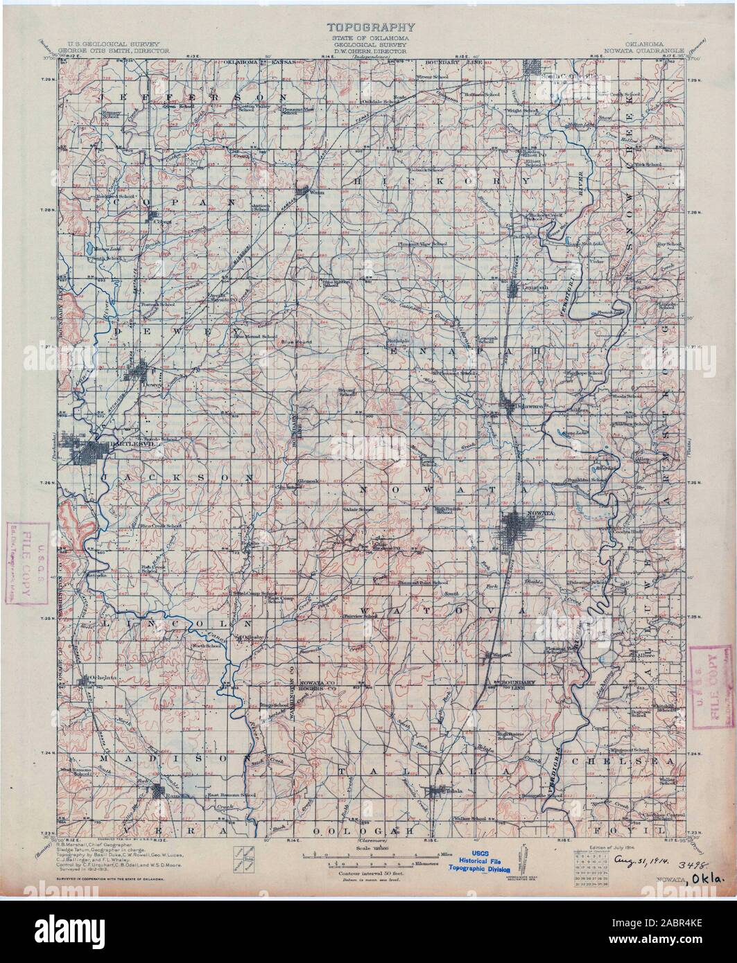 USGS TOPO Map Oklahoma OK Nowata 802554 1914 125000 Restoration Stock Photo