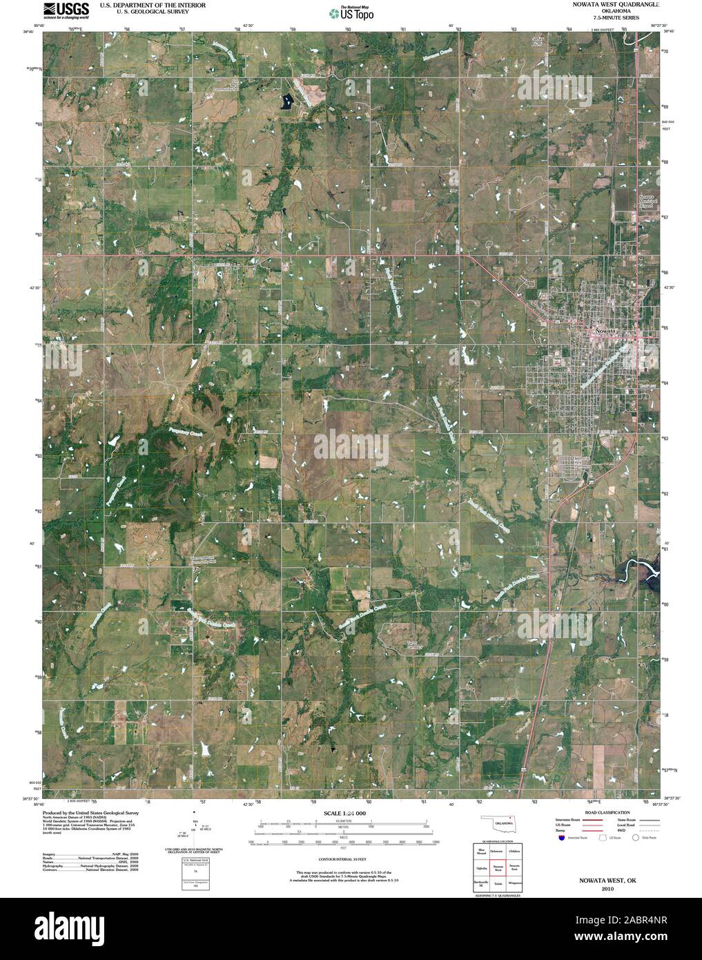 USGS TOPO Map Oklahoma OK Nowata West 20100101 TM Restoration Stock Photo