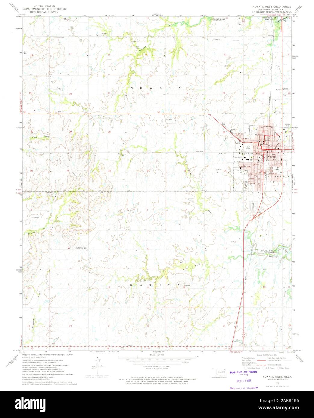 USGS TOPO Map Oklahoma OK Nowata West 706472 1972 24000 Restoration Stock Photo