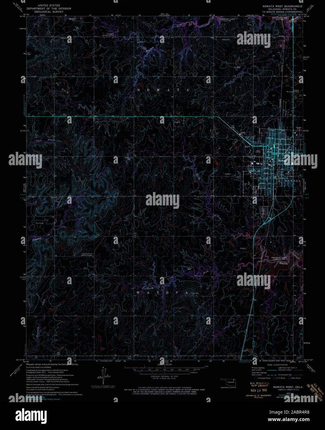 USGS TOPO Map Oklahoma OK Nowata West 706471 1972 24000 Inverted Restoration Stock Photo