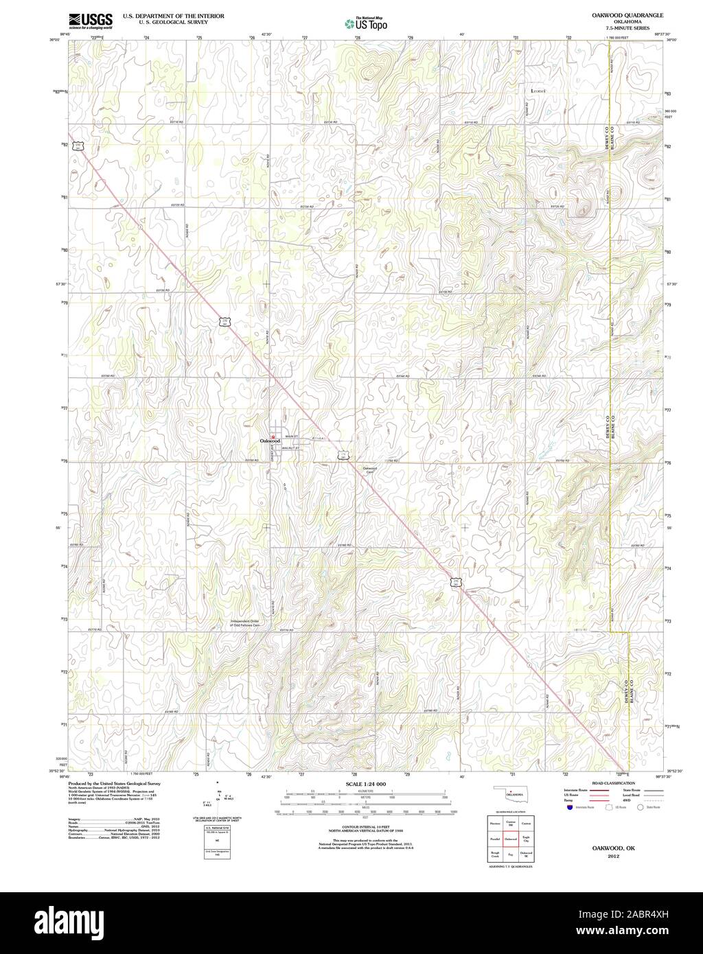 USGS TOPO Map Oklahoma OK Oakwood 20121101 TM Restoration Stock Photo
