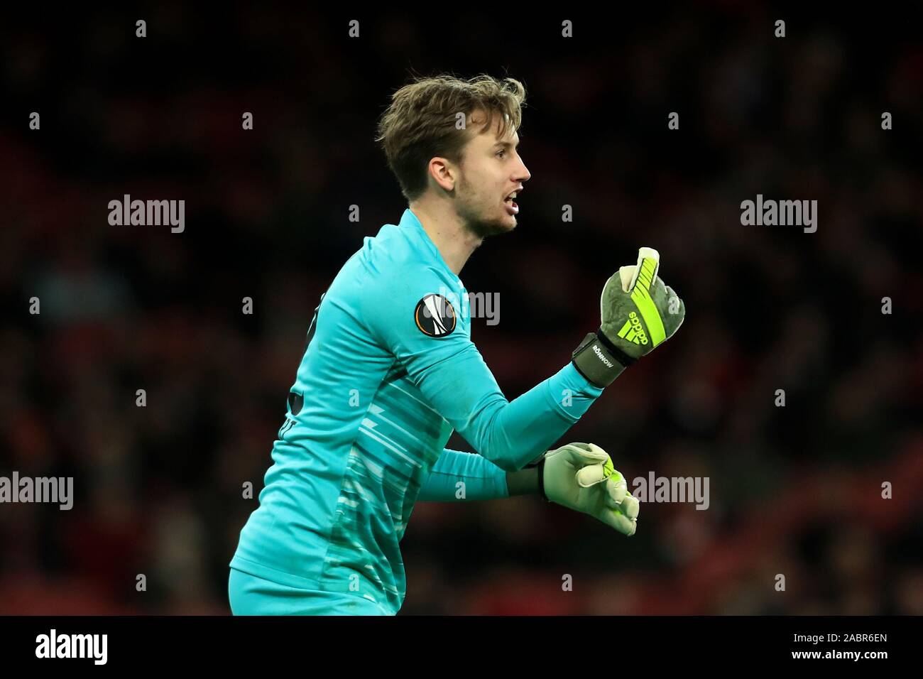 London, UK. 28th November, 2019. Frederik Ronnow of Eintracht Frankfurt during the UEFA Europa League match between Arsenal and Eintracht Frankfurt at the Emirates Stadium, London on Thursday 28th November 2019. (Credit: Leila Coker | MI News) Photograph may only be used for newspaper and/or magazine editorial purposes, license required for commercial use Credit: MI News & Sport /Alamy Live News Stock Photo