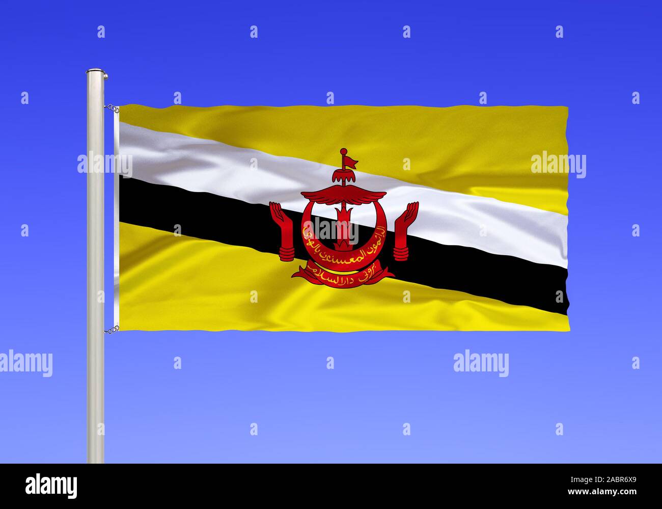 Flagge von Brunei, Sultanat, Suedostasien, liegt auf der Insel Borneo, Stock Photo