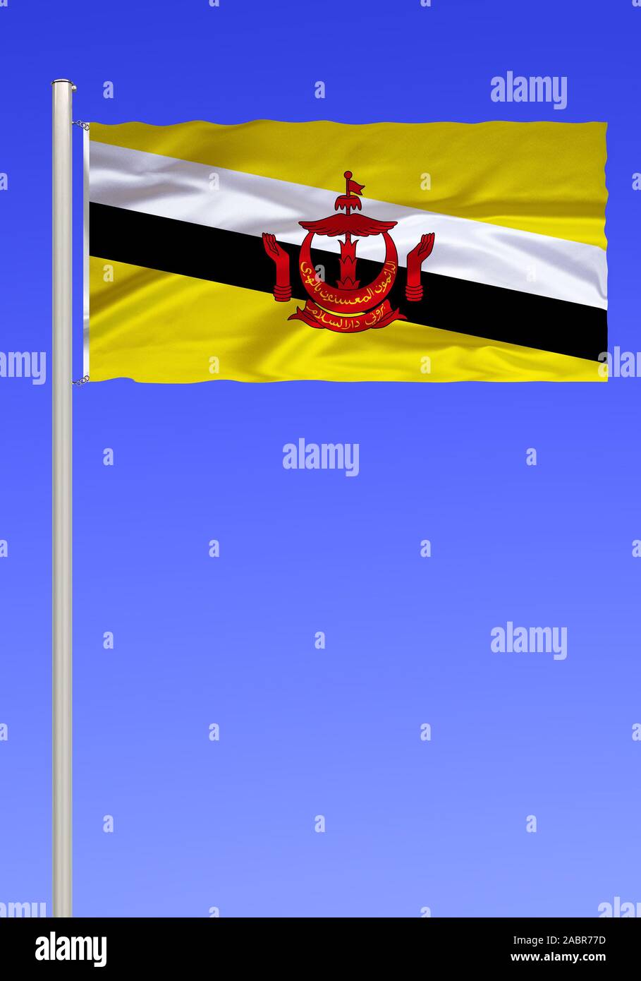 Flagge von Brunei, Sultanat, Suedostasien, liegt auf der Insel Borneo, Stock Photo