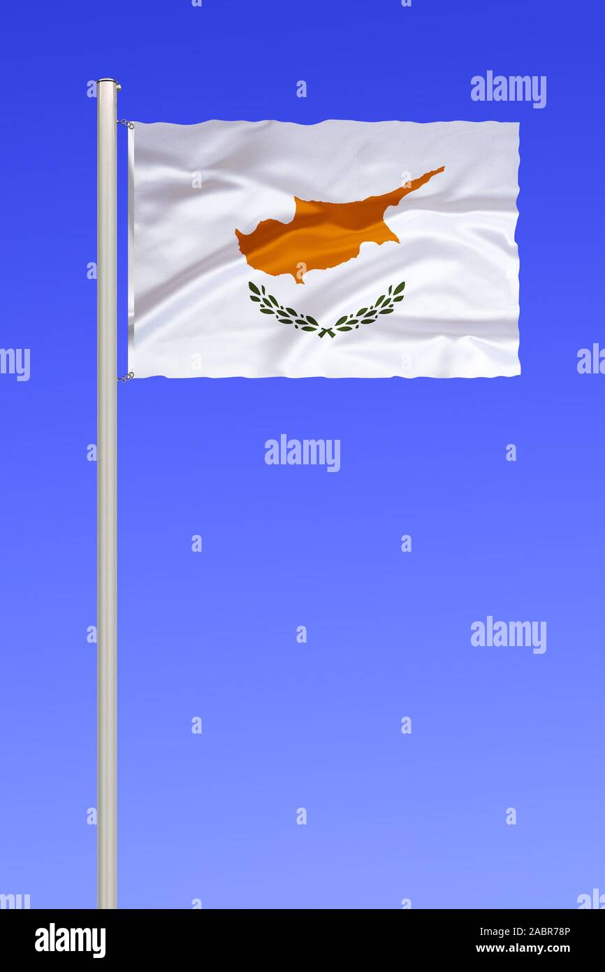 Flagge von Zypern, Mittelmeer, zweigeteilt, Stock Photo
