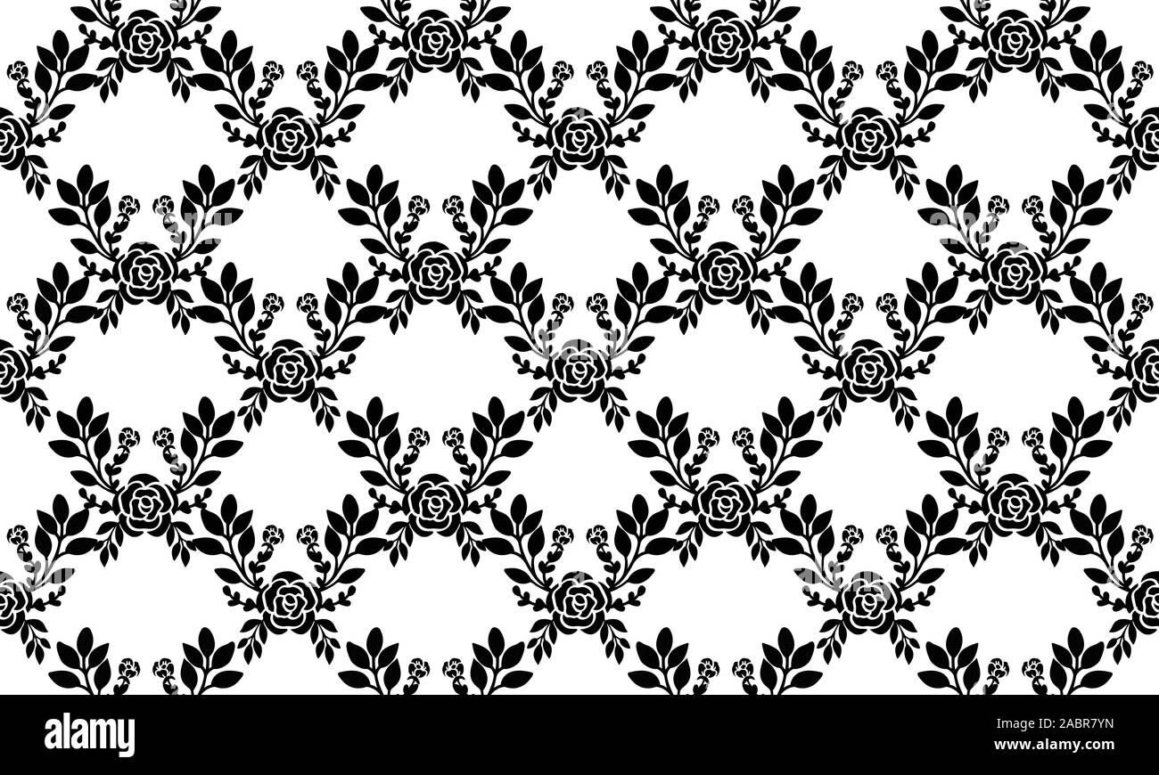 Black and white abstract, seamless floral pattern background Stock ...