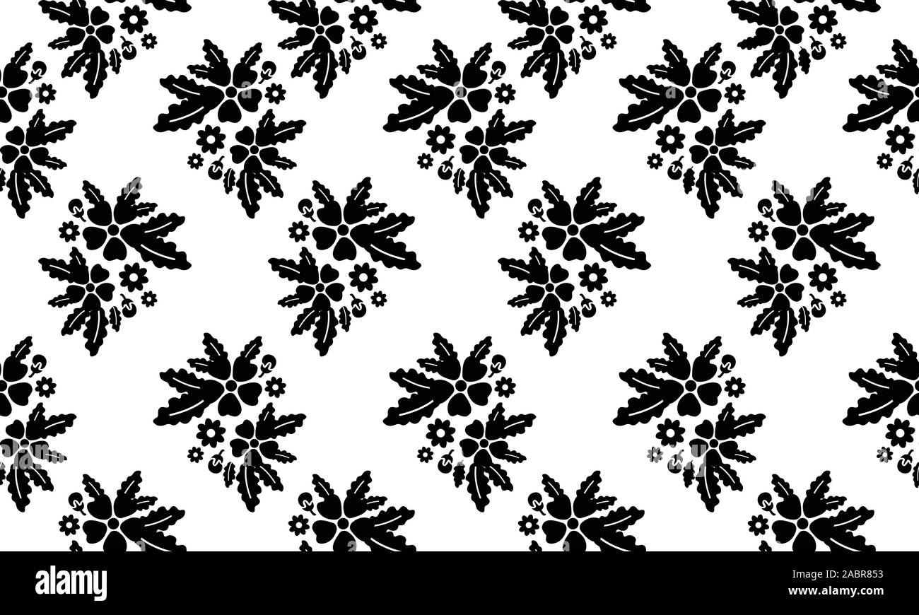 Beautiful black and white seamless floral pattern, flower leaves design ...