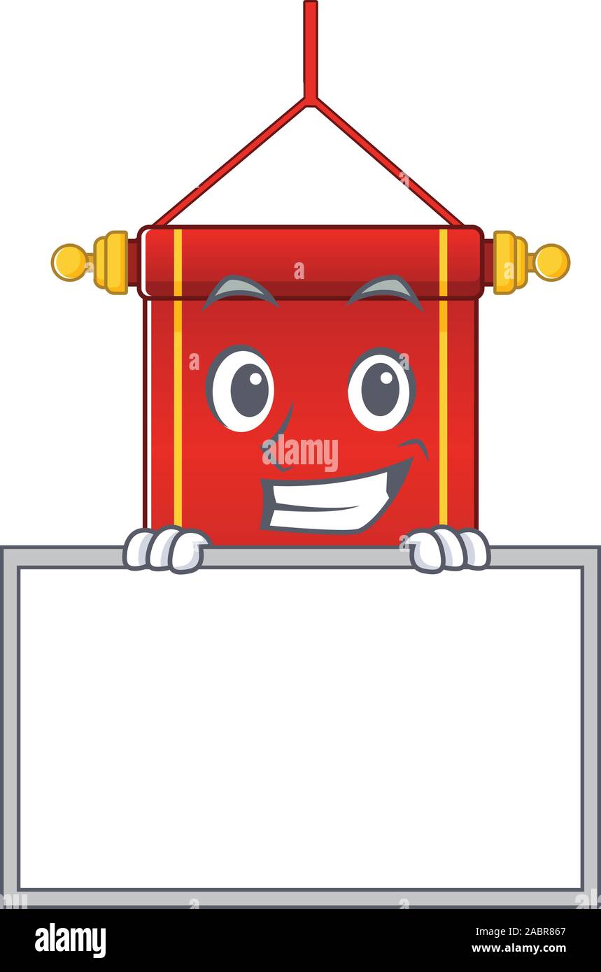 Grinning With Board Chinese Scrolls Cartoon Character Style Stock Vector Image Art Alamy