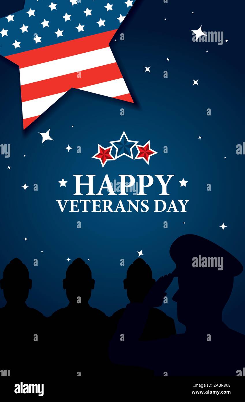 happy veterans day celebration with silhouette military and flag Stock ...