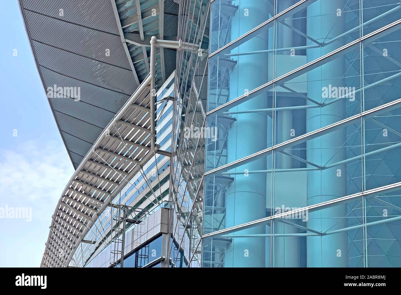 The exterior  glass window of modern exhibition center building in Hong Kong city Stock Photo