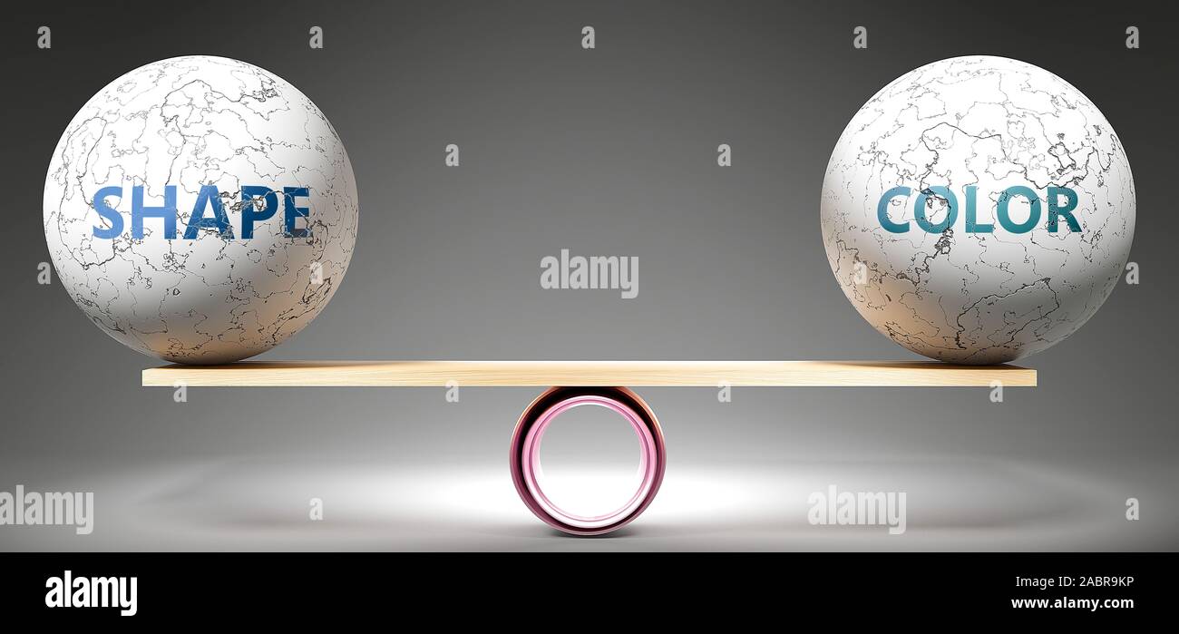 Shape and color in balance - pictured as balanced balls on scale that ...