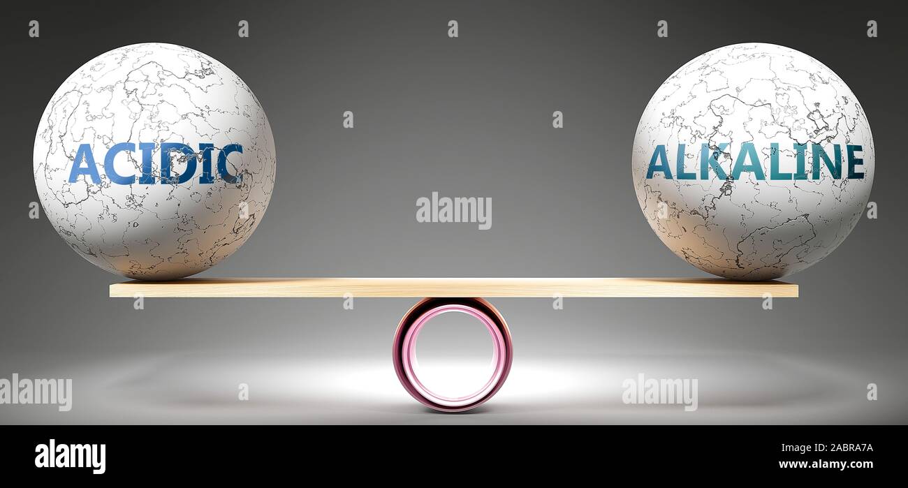 Image showcasing Acidic and alkaline in balance - pictured as balanced balls on scale ...