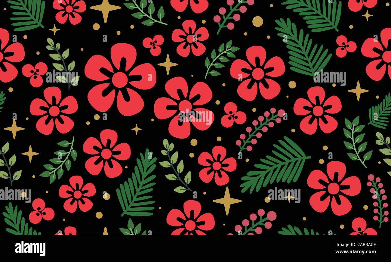 Bright red flower, foliage, style floral pattern background. Stock Vector