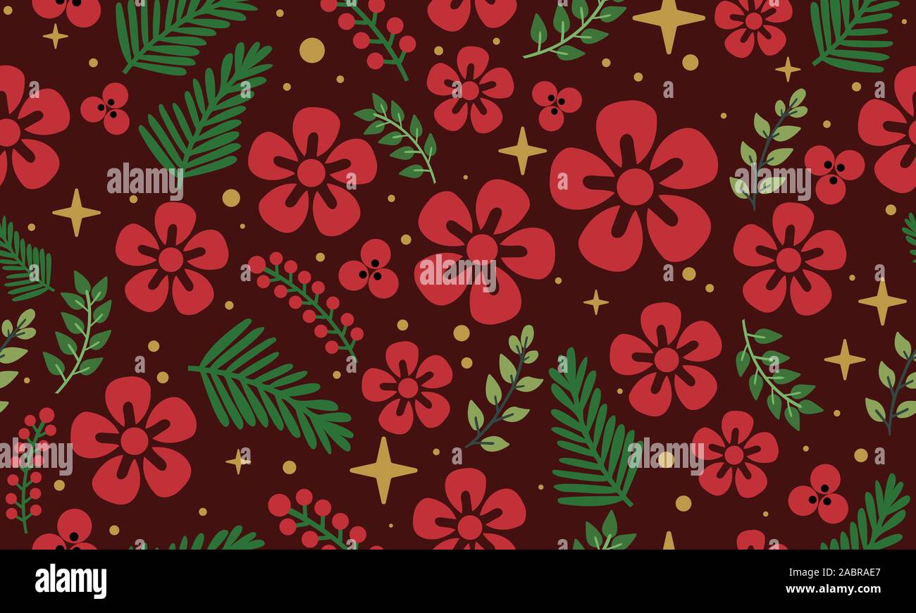 Bright red flower, foliage, style floral pattern background. Stock Vector