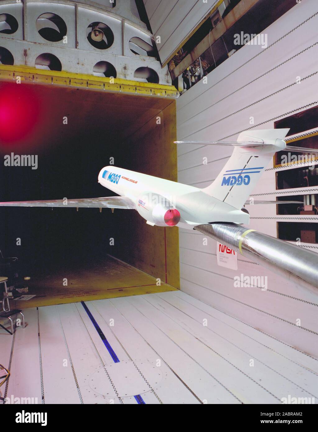 MD-90 Model in NASA Ames Research Center 11ft. Transonic Wind Tunnel part of the Unitary Plan Wind Tunnel Complex Test-091-1-11 Stock Photo