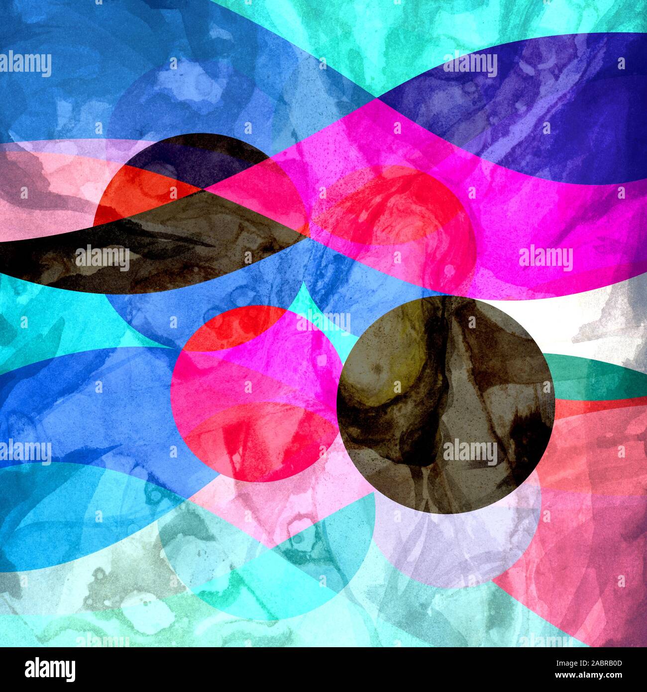 Abstract watercolor background with geometric color objects and ...