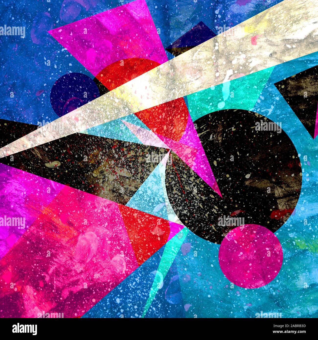 Abstract watercolor background with geometric color objects and ...