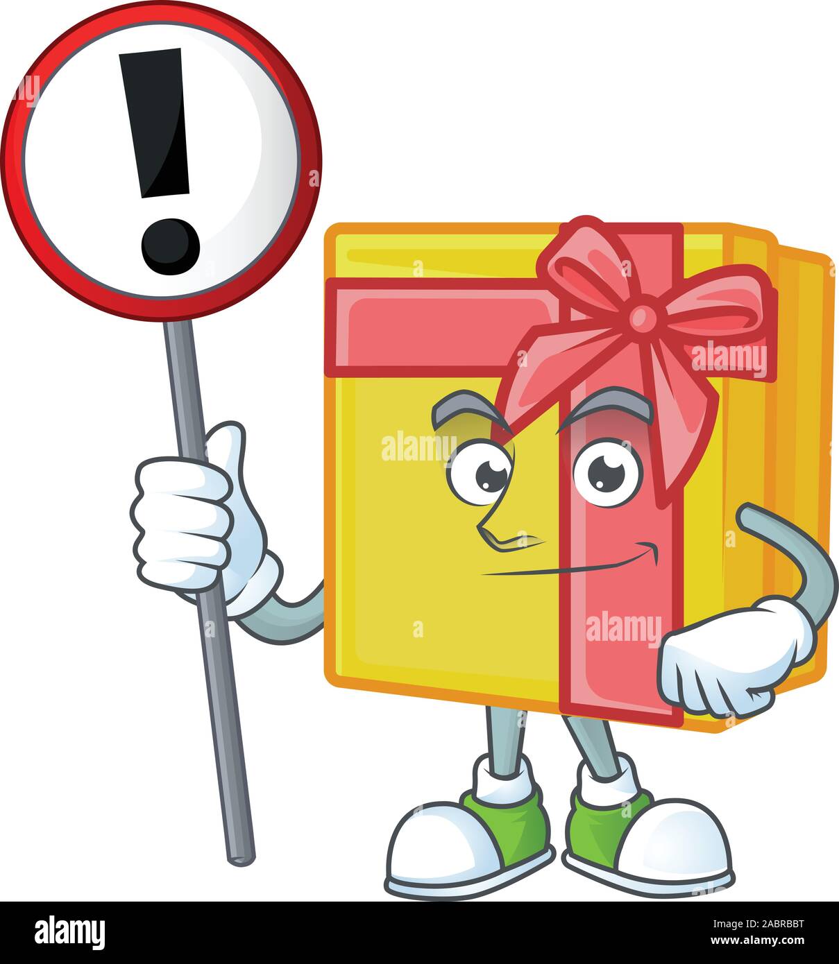Cartoon style of yellow gift box with sign in his hand Stock Vector ...