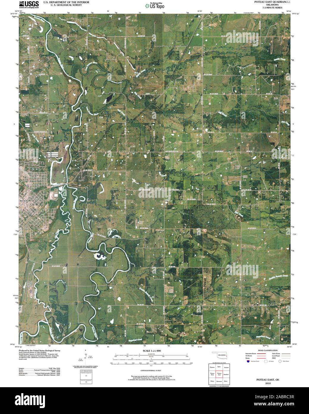 USGS TOPO Map Oklahoma OK Poteau East 20100105 TM Restoration Stock