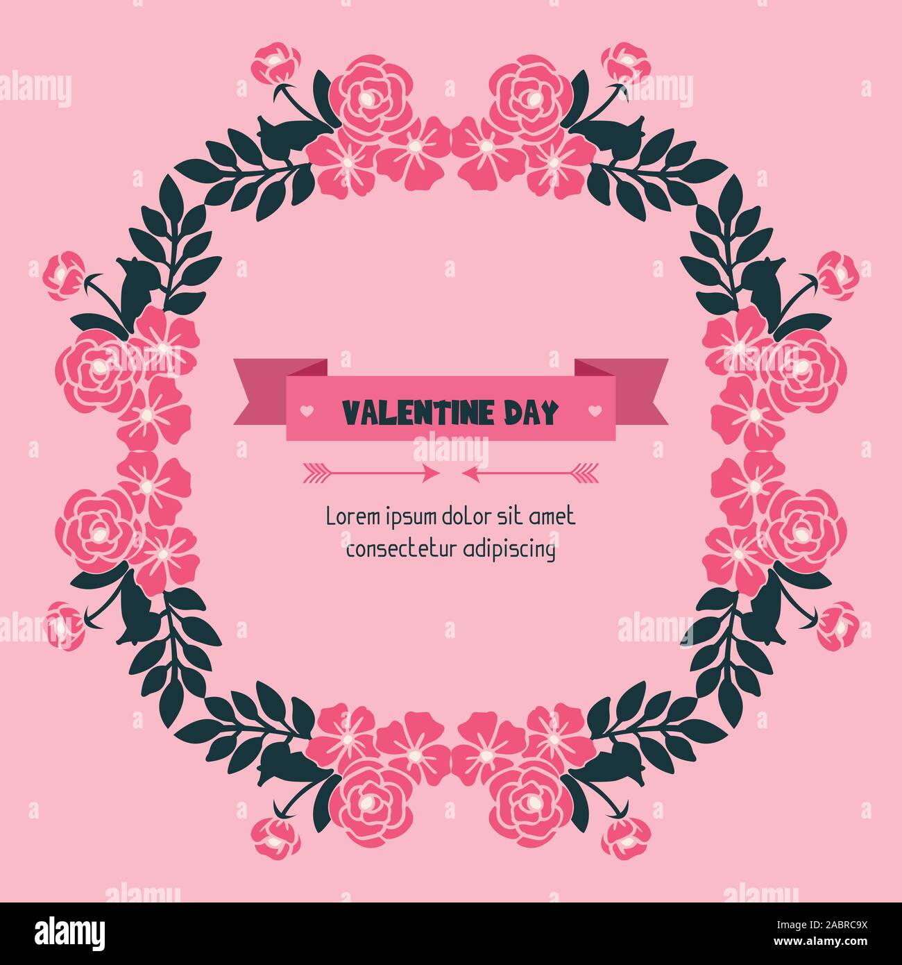 Valentine Day Banner Ornate With Graphic Leaf Flower Frame Decor