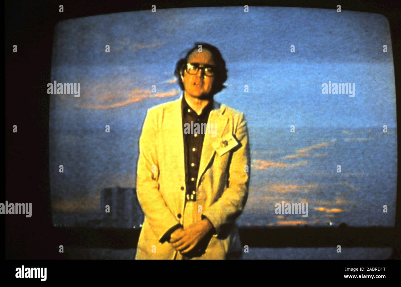 Teleclip - James Burke Apollo 17 - taken directly from color TV screen during live broadcast in the UK - 1972 Stock Photo